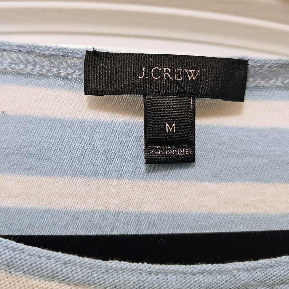 J.Crew Breton Stripe Boatneck Top M Blue Ivory 100% Cotton Coastal - Picture 7 of 7